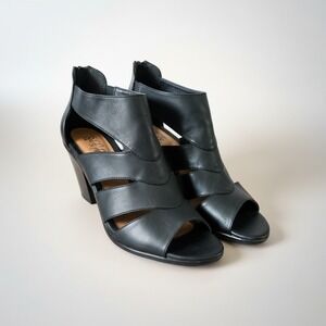 EuroSoft by Sofft Viviana Black Caged Peep Toe Block Heel Sandals Womens 9 M